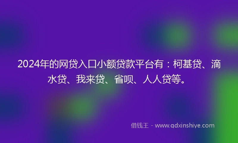 2024年的网贷入口小额贷款平台有：柯基贷、滴水贷、我来贷、省呗、人人贷等。