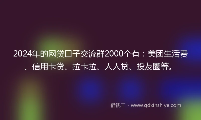 2024年的网贷口子交流群2000个有：美团生活费、信用卡贷、拉卡拉、人人贷、投友圈等。