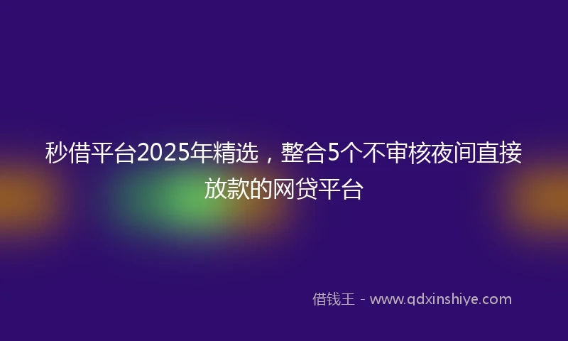 秒借平台2025年精选，整合5个不审核夜间直接放款的网贷平台