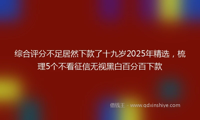 综合评分不足居然下款了十九岁2025年精选，梳理5个不看征信无视黑白百分百下款