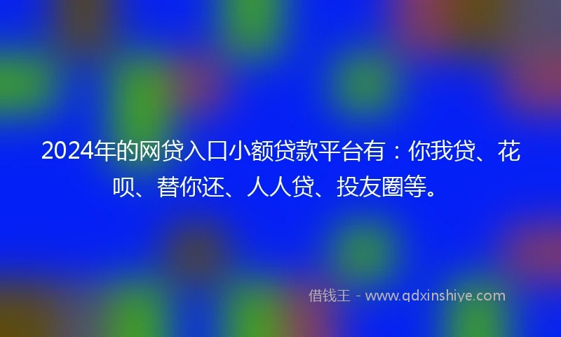 2024年的网贷入口小额贷款平台有：你我贷、花呗、替你还、人人贷、投友圈等。