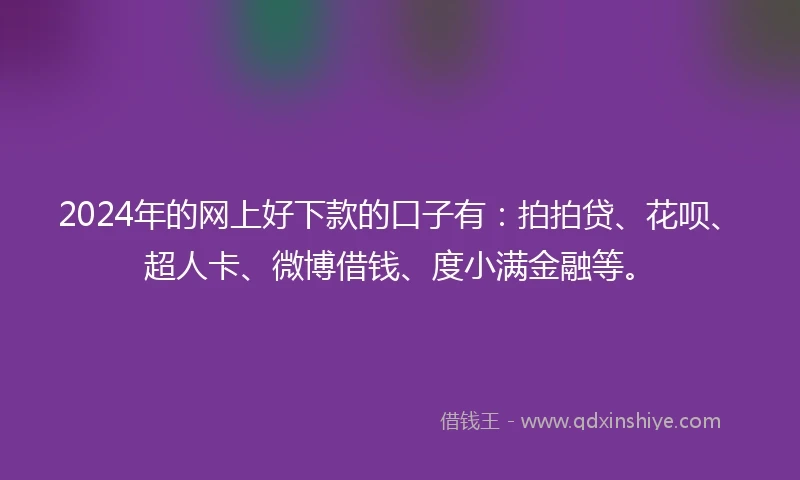 2024年的网上好下款的口子有：拍拍贷、花呗、超人卡、微博借钱、度小满金融等。