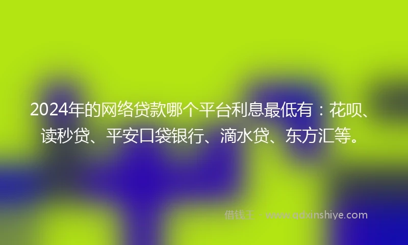 2024年的网络贷款哪个平台利息最低有：花呗、读秒贷、平安口袋银行、滴水贷、东方汇等。
