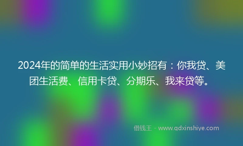 2024年的简单的生活实用小妙招有：你我贷、美团生活费、信用卡贷、分期乐、我来贷等。