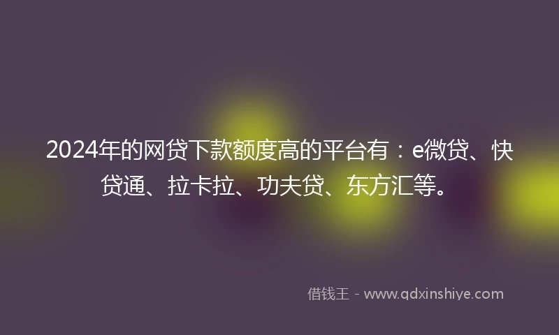 2024年的网贷下款额度高的平台有：e微贷、快贷通、拉卡拉、功夫贷、东方汇等。