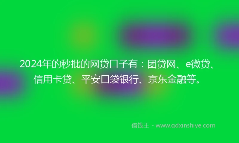 2024年的秒批的网贷口子有：团贷网、e微贷、信用卡贷、平安口袋银行、京东金融等。