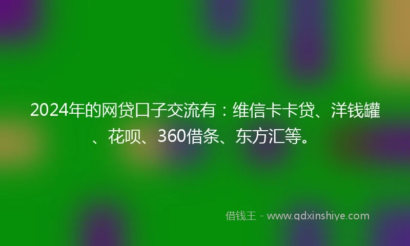 2024年的网贷口子交流有：维信卡卡贷、洋钱罐、花呗、360借条、东方汇等。