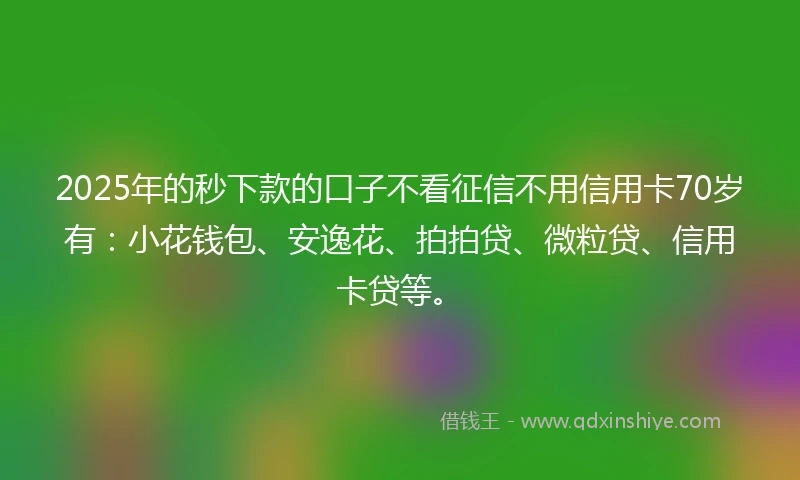 2025年的秒下款的口子不看征信不用信用卡70岁有：小花钱包、安逸花、拍拍贷、微粒贷、信用卡贷等。
