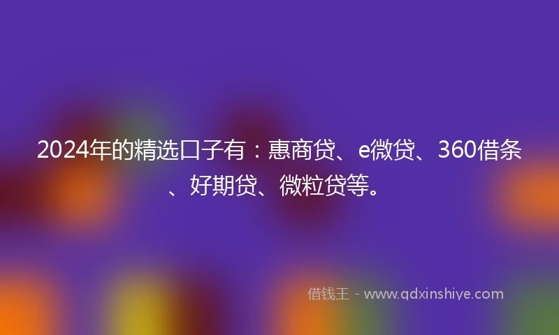 2024年的精选口子有：惠商贷、e微贷、360借条、好期贷、微粒贷等。