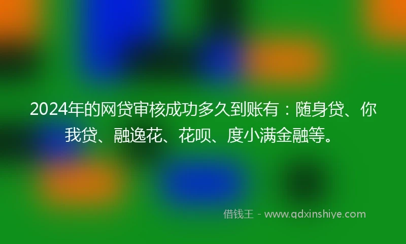 2024年的网贷审核成功多久到账有：随身贷、你我贷、融逸花、花呗、度小满金融等。