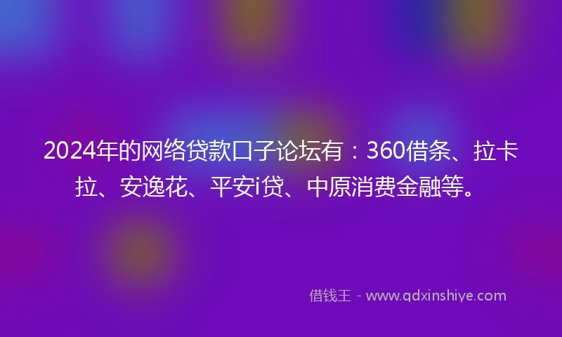 2024年的网络贷款口子论坛有：360借条、拉卡拉、安逸花、平安i贷、中原消费金融等。