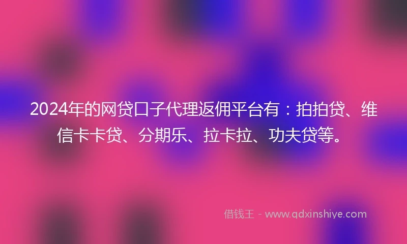 2024年的网贷口子代理返佣平台有：拍拍贷、维信卡卡贷、分期乐、拉卡拉、功夫贷等。
