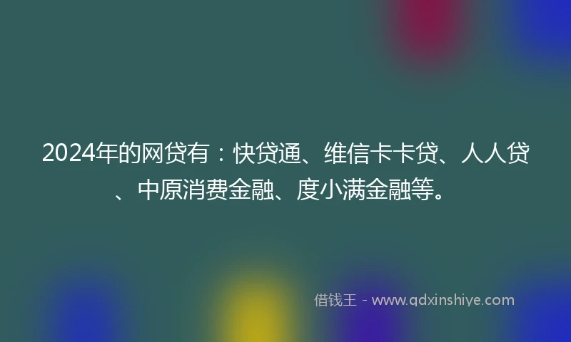 2024年的网贷有：快贷通、维信卡卡贷、人人贷、中原消费金融、度小满金融等。