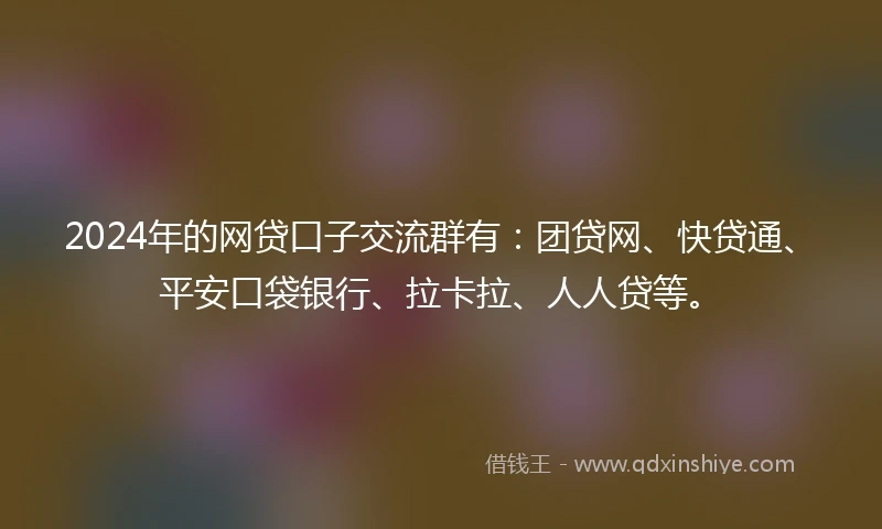 2024年的网贷口子交流群有：团贷网、快贷通、平安口袋银行、拉卡拉、人人贷等。