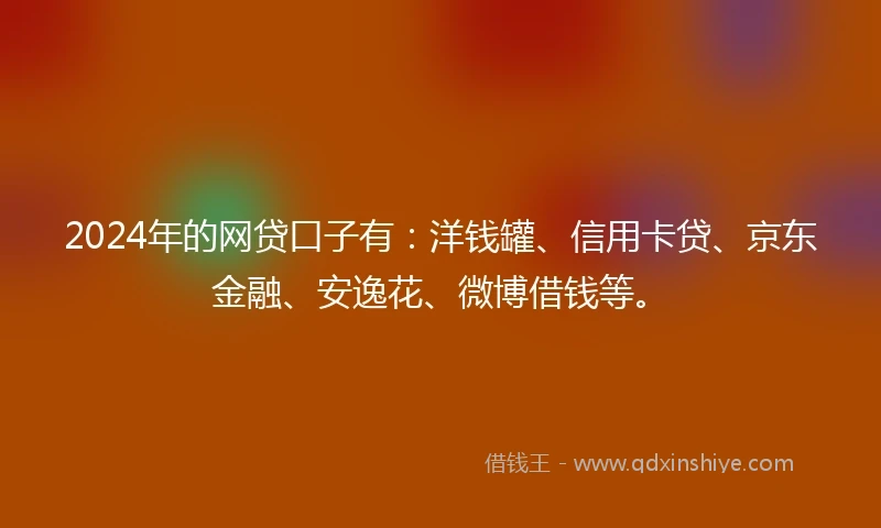2024年的网贷口子有：洋钱罐、信用卡贷、京东金融、安逸花、微博借钱等。