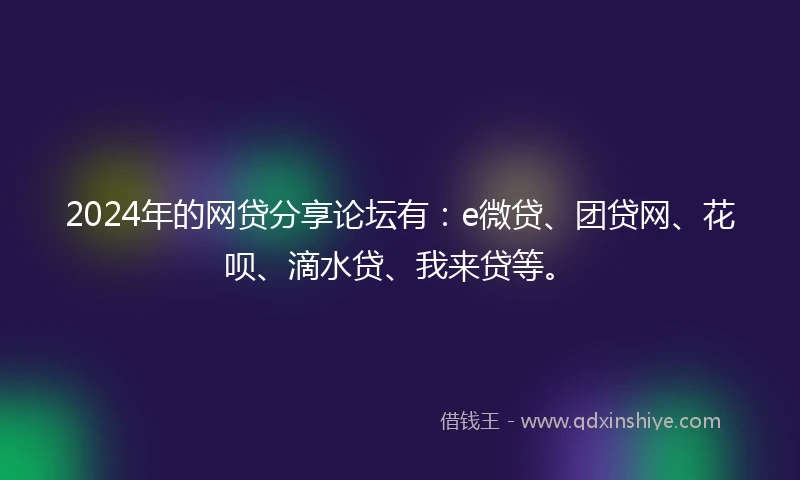 2024年的网贷分享论坛有：e微贷、团贷网、花呗、滴水贷、我来贷等。