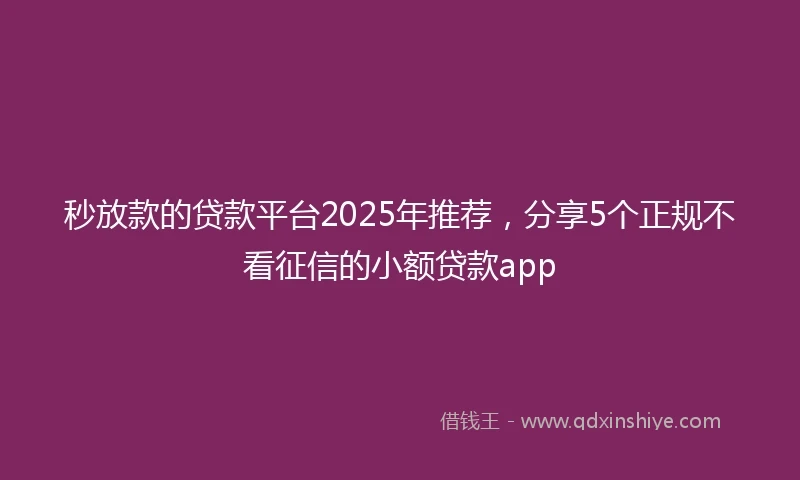 秒放款的贷款平台2025年推荐，分享5个正规不看征信的小额贷款app