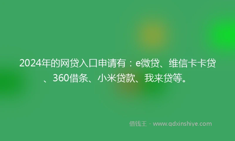 2024年的网贷入口申请有：e微贷、维信卡卡贷、360借条、小米贷款、我来贷等。