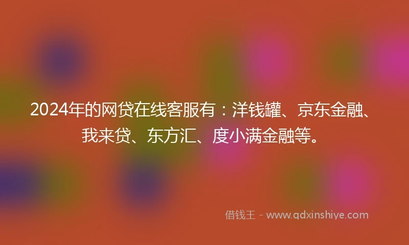2024年的网贷在线客服有：洋钱罐、京东金融、我来贷、东方汇、度小满金融等。