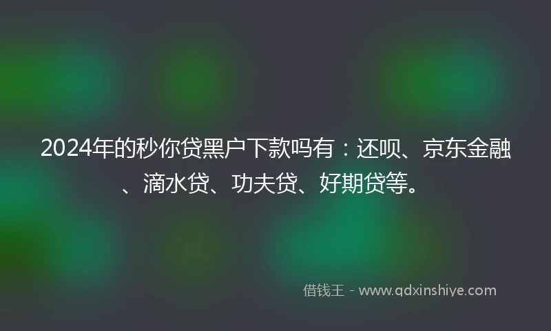 2024年的秒你贷黑户下款吗有：还呗、京东金融、滴水贷、功夫贷、好期贷等。