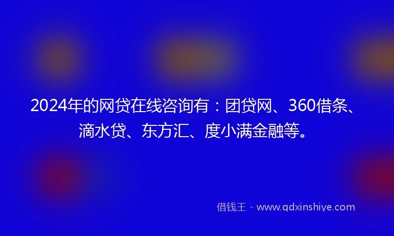 2024年的网贷在线咨询有：团贷网、360借条、滴水贷、东方汇、度小满金融等。