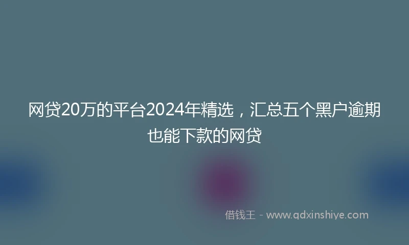 网贷20万的平台2024年精选，汇总五个黑户逾期也能下款的网贷