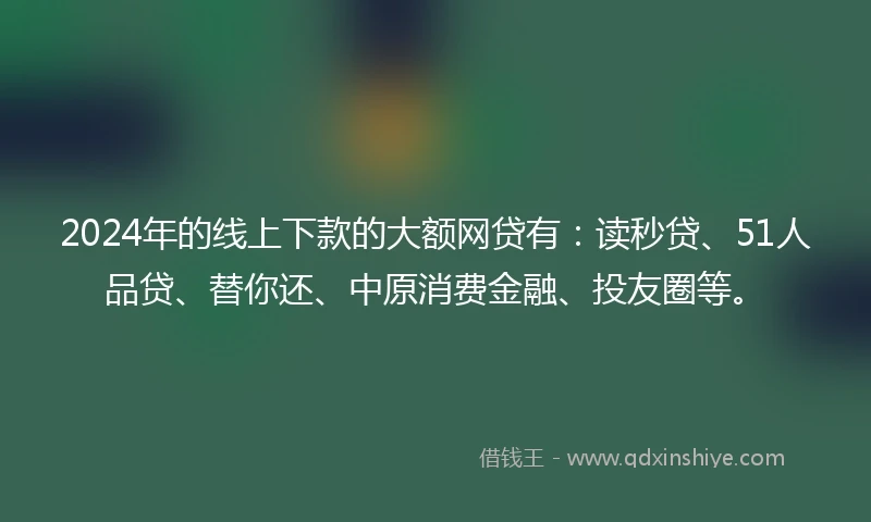 2024年的线上下款的大额网贷有：读秒贷、51人品贷、替你还、中原消费金融、投友圈等。
