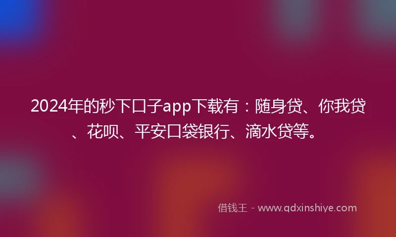 2024年的秒下口子app下载有：随身贷、你我贷、花呗、平安口袋银行、滴水贷等。