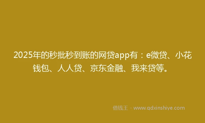 2025年的秒批秒到账的网贷app有：e微贷、小花钱包、人人贷、京东金融、我来贷等。