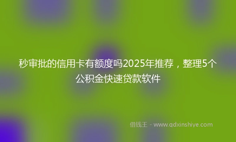 秒审批的信用卡有额度吗2025年推荐，整理5个公积金快速贷款软件