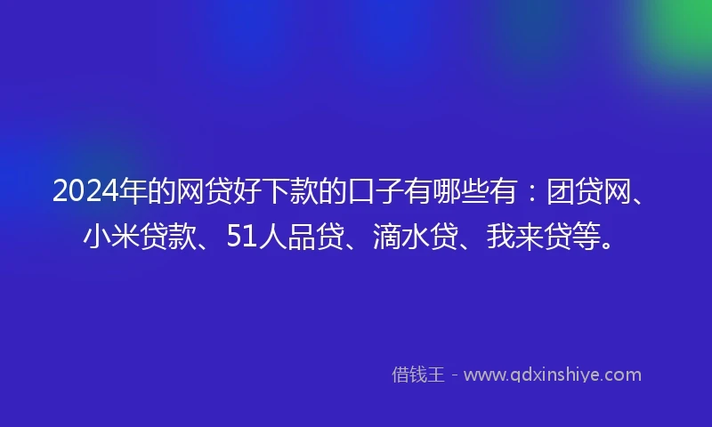2024年的网贷好下款的口子有哪些有：团贷网、小米贷款、51人品贷、滴水贷、我来贷等。