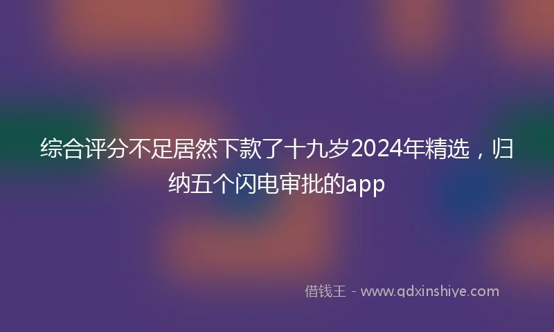 综合评分不足居然下款了十九岁2024年精选，归纳五个闪电审批的app