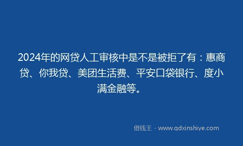 2024年的网贷人工审核中是不是被拒了有：惠商贷、你我贷、美团生活费、平安口袋银行、度小满金融等。