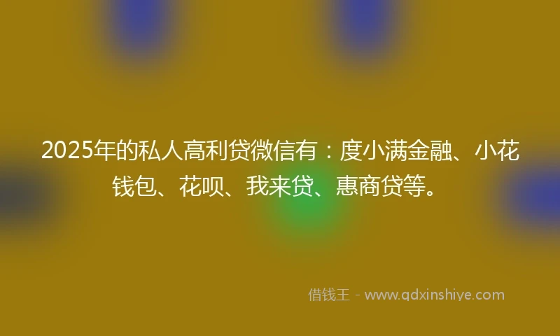 2025年的私人高利贷微信有：度小满金融、小花钱包、花呗、我来贷、惠商贷等。