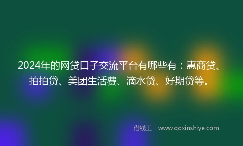 2024年的网贷口子交流平台有哪些有：惠商贷、拍拍贷、美团生活费、滴水贷、好期贷等。