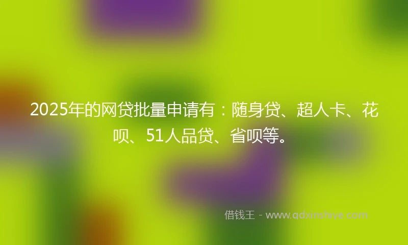 2025年的网贷批量申请有：随身贷、超人卡、花呗、51人品贷、省呗等。