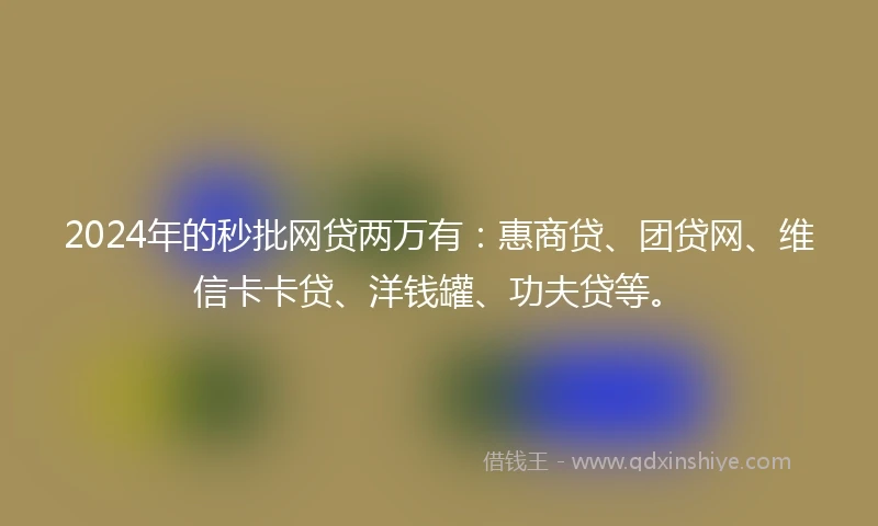 2024年的秒批网贷两万有：惠商贷、团贷网、维信卡卡贷、洋钱罐、功夫贷等。
