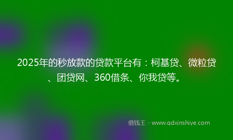 2025年的秒放款的贷款平台有：柯基贷、微粒贷、团贷网、360借条、你我贷等。