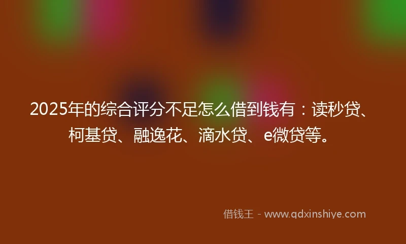 2025年的综合评分不足怎么借到钱有：读秒贷、柯基贷、融逸花、滴水贷、e微贷等。