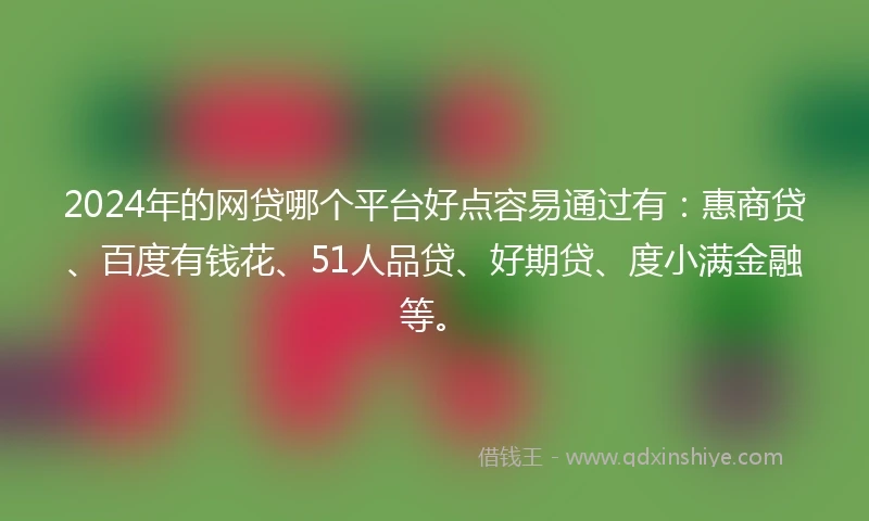 2024年的网贷哪个平台好点容易通过有：惠商贷、百度有钱花、51人品贷、好期贷、度小满金融等。