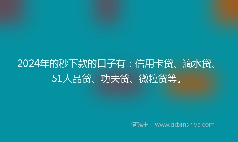 2024年的秒下款的口子有：信用卡贷、滴水贷、51人品贷、功夫贷、微粒贷等。
