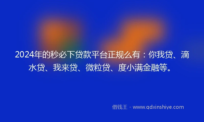 2024年的秒必下贷款平台正规么有：你我贷、滴水贷、我来贷、微粒贷、度小满金融等。