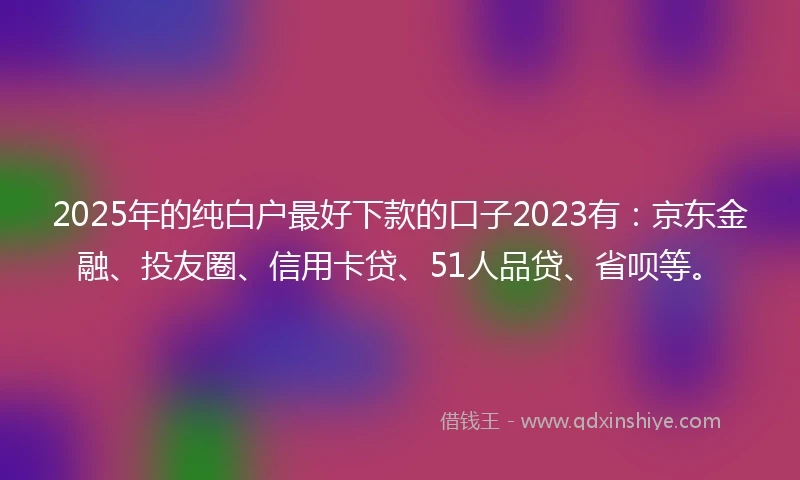 2025年的纯白户最好下款的口子2023有：京东金融、投友圈、信用卡贷、51人品贷、省呗等。