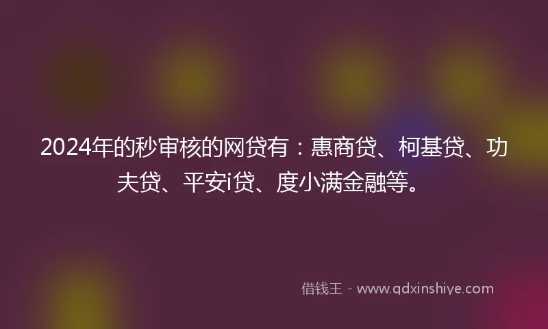 2024年的秒审核的网贷有：惠商贷、柯基贷、功夫贷、平安i贷、度小满金融等。