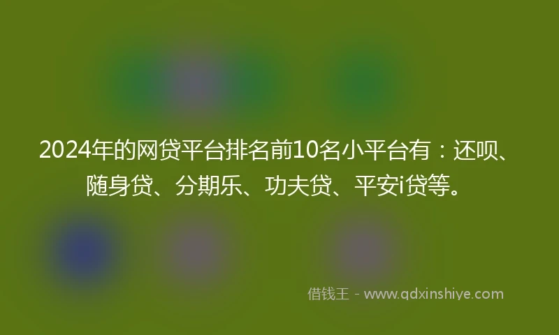 2024年的网贷平台排名前10名小平台有：还呗、随身贷、分期乐、功夫贷、平安i贷等。
