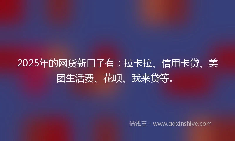 2025年的网货新口子有：拉卡拉、信用卡贷、美团生活费、花呗、我来贷等。