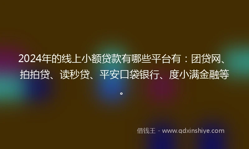 2024年的线上小额贷款有哪些平台有：团贷网、拍拍贷、读秒贷、平安口袋银行、度小满金融等。