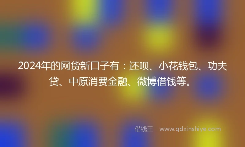 2024年的网货新口子有：还呗、小花钱包、功夫贷、中原消费金融、微博借钱等。