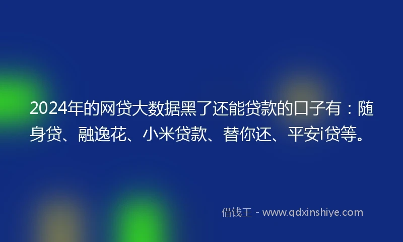 2024年的网贷大数据黑了还能贷款的口子有：随身贷、融逸花、小米贷款、替你还、平安i贷等。
