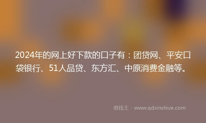 2024年的网上好下款的口子有：团贷网、平安口袋银行、51人品贷、东方汇、中原消费金融等。